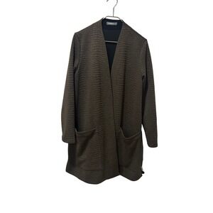 Alemika Women's size 10/12 3 textured Open Front Duster Cardigan Jacket Brown